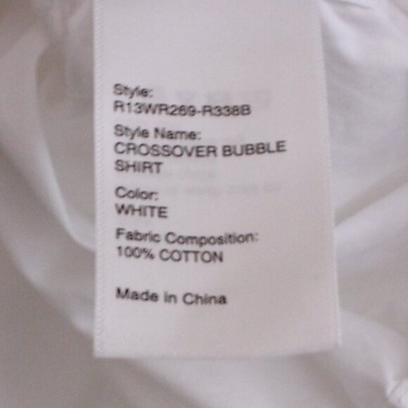 R13 Crossover Bubble Shirt in White Long Sleeve Cotton Button Down - Picture 14 of 15